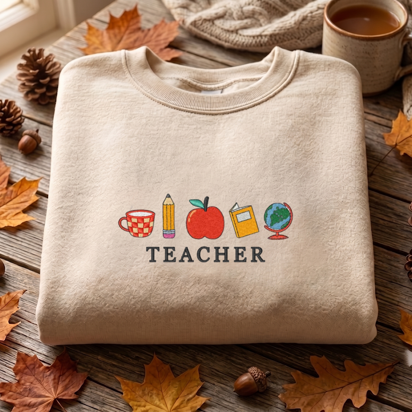 Teacher Embroidered Sweatshirt, Back To School Sweatshirt, School Supplies Embroidered T Shirt, Sweatshirt For Teacher Gift.
