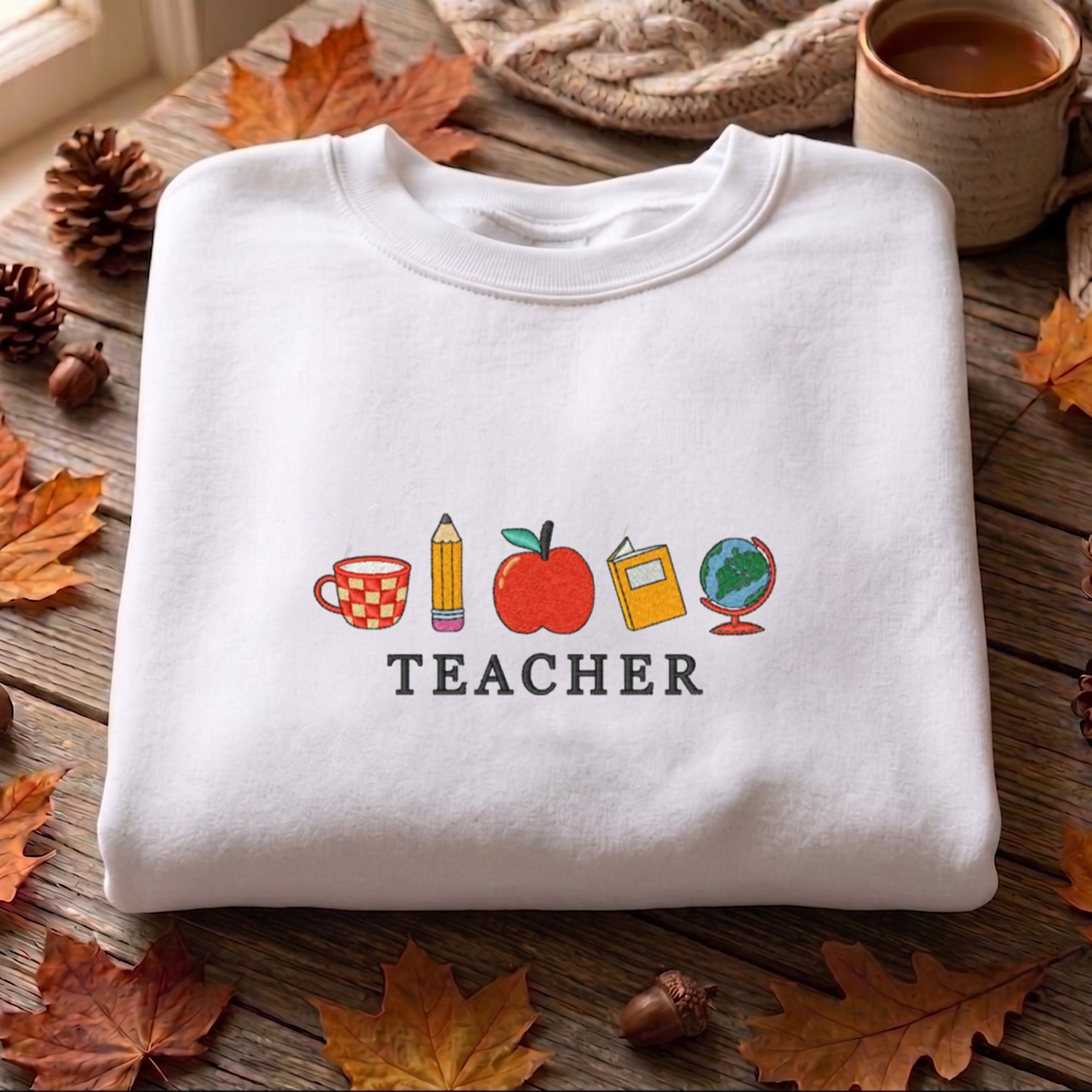 Teacher Embroidered Sweatshirt, Back To School Sweatshirt, School Supplies Embroidered T Shirt, Sweatshirt For Teacher Gift.