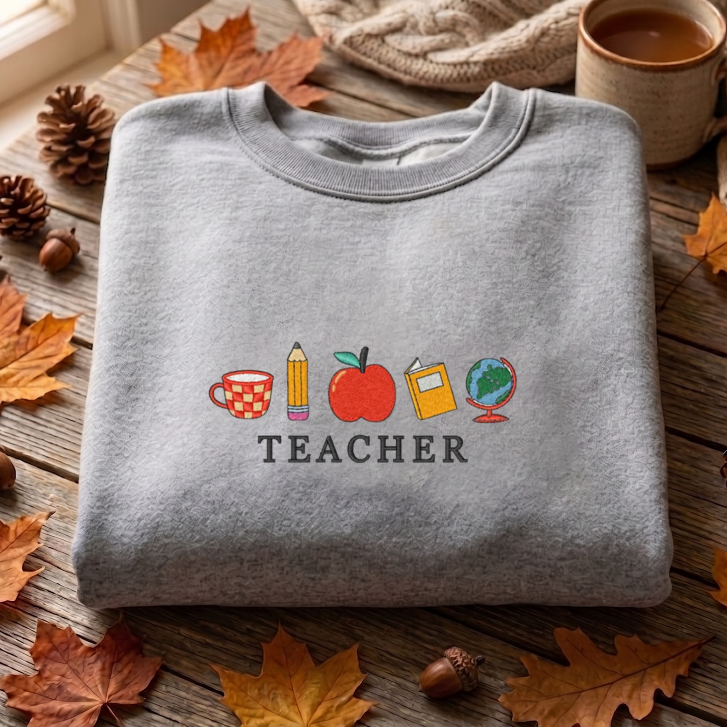 Teacher Embroidered Sweatshirt, Back To School Sweatshirt, School Supplies Embroidered T Shirt, Sweatshirt For Teacher Gift.