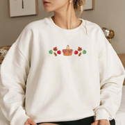 Apple Basket Fall Embroidered Sweatshirt, Autumn Sweatshirt, Trendy Embroidered T Shirt, Sweatshirt For Woman Gift.