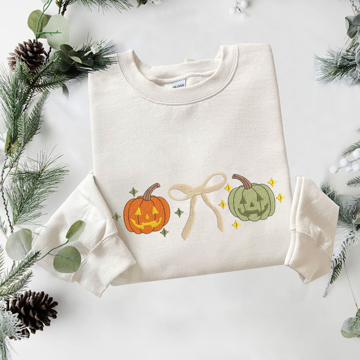 Pumpkin Bow Sweatshirt Embroidered, Halloween Sweatshirts, Fall Embroidered T Shirt, Sweatshirt For Her.