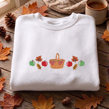 Apple Basket Fall Embroidered Sweatshirt, Autumn Sweatshirt, Trendy Embroidered T Shirt, Sweatshirt For Woman Gift.