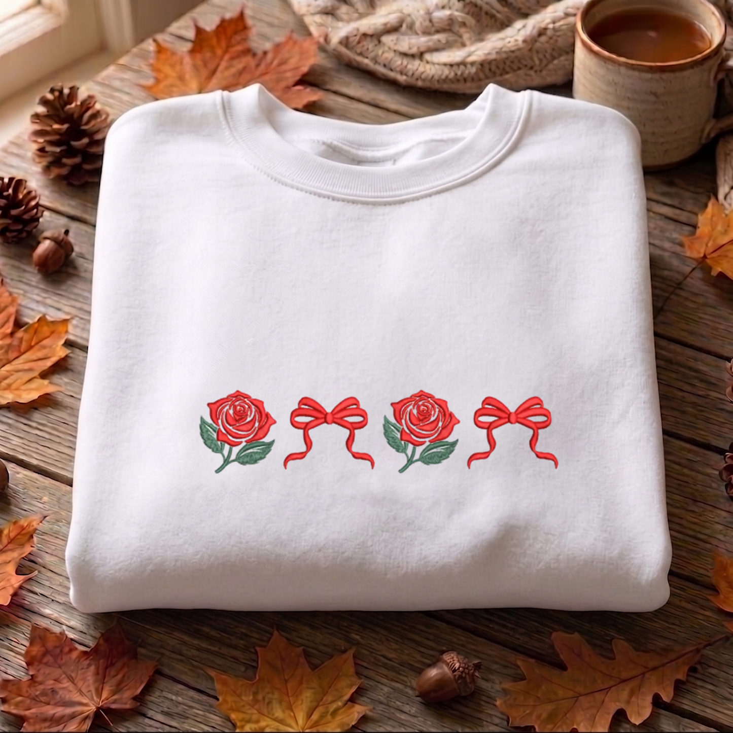 Coquette Roses Embroidered Sweatshirt, Floral Plant Sweatshirt, Summer Embroidered T Shirt, Sweatshirt For Woman Gift.