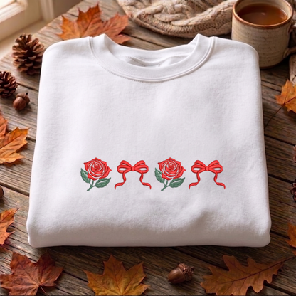 Coquette Roses Embroidered Sweatshirt, Floral Plant Sweatshirt, Summer Embroidered T Shirt, Sweatshirt For Woman Gift.