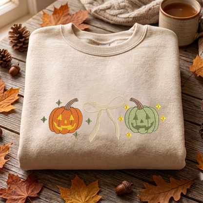 Pumpkin Bow Sweatshirt Embroidered, Halloween Sweatshirts, Fall Embroidered T Shirt, Sweatshirt For Her.