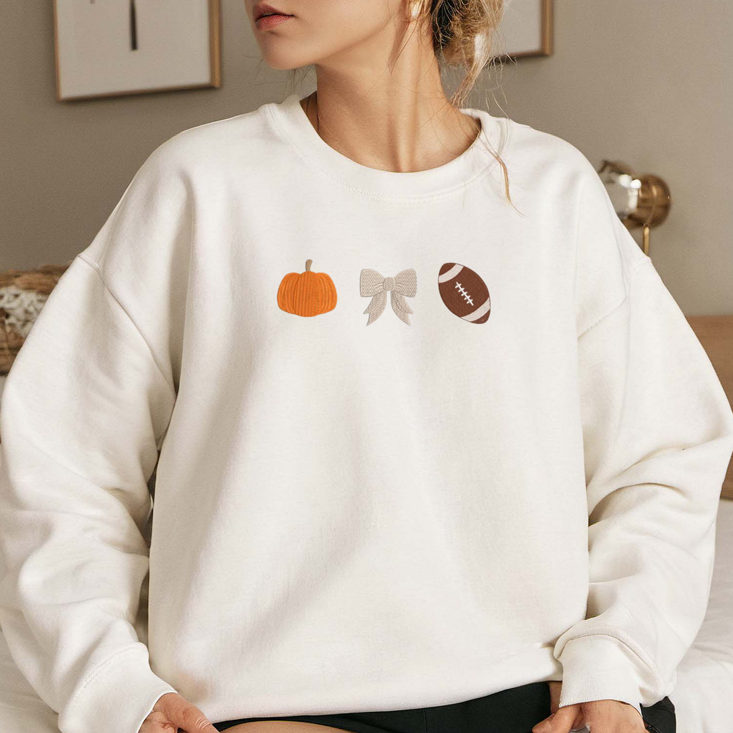 Vintage Pumpkin Bow Sweatshirt Embroidered, Halloween Sweatshirts, Fall Embroidered T Shirt, Sweatshirt For Her.