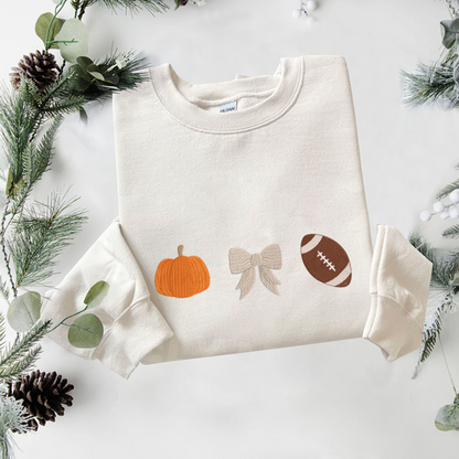 Vintage Pumpkin Bow Sweatshirt Embroidered, Halloween Sweatshirts, Fall Embroidered T Shirt, Sweatshirt For Her.