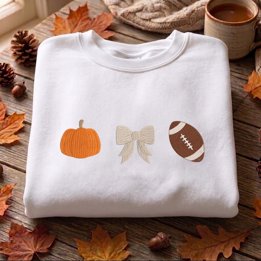 Vintage Pumpkin Bow Sweatshirt Embroidered, Halloween Sweatshirts, Fall Embroidered T Shirt, Sweatshirt For Her.