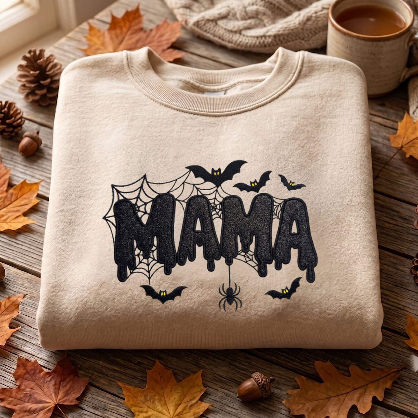 Mama Appliqeu Embroidered Sweatshirt, Bats Sweatshirt, Halloween Embroidered T Shirt, Sweatshirt For Halloween Gift.