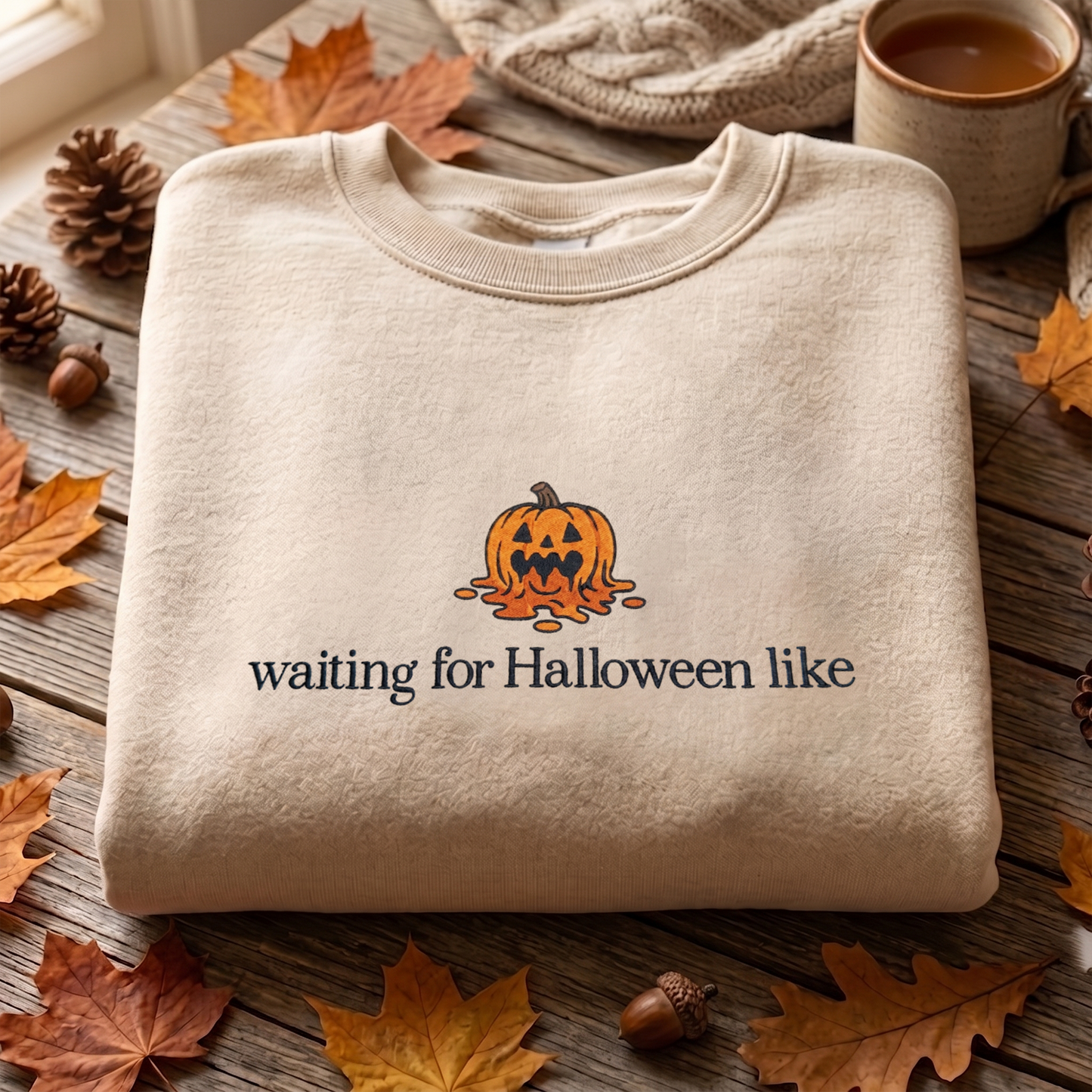 Waiting For Halloween Like Embroidered Sweatshirt, Pumpkin Sweatshirt, Halloween Embroidered T Shirt, Sweatshirt For Halloween Gift.