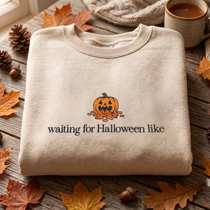 Waiting For Halloween Like Embroidered Sweatshirt, Pumpkin Sweatshirt, Halloween Embroidered T Shirt, Sweatshirt For Halloween Gift.