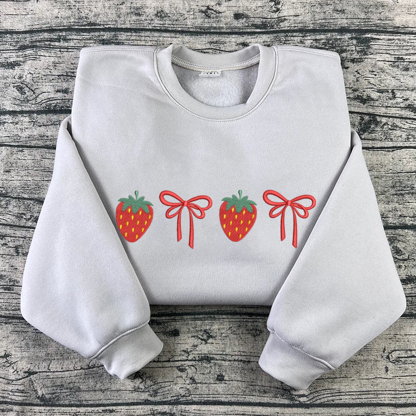 Bow Strawberry Sweatshirt Embroidered, Spring Sweatshirts, Garden Embroidered T Shirt, Sweatshirt For Her.