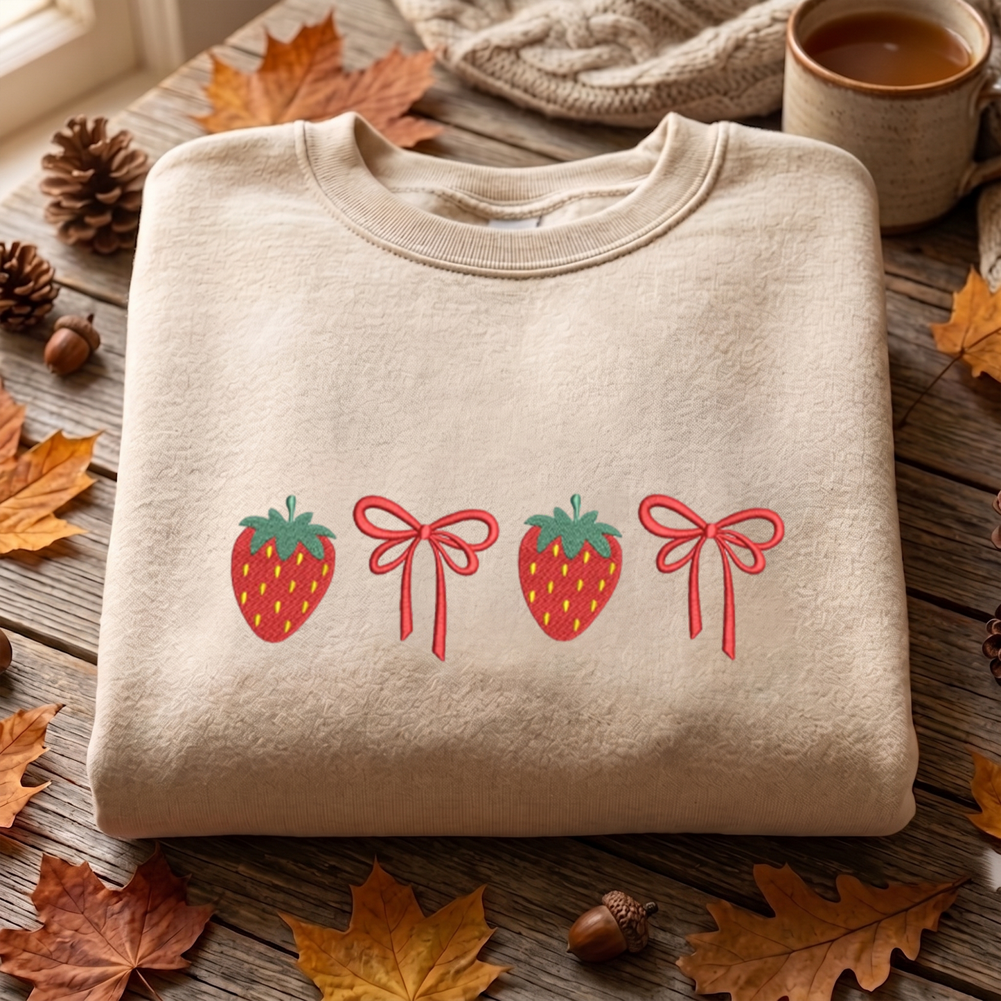 Bow Strawberry Sweatshirt Embroidered, Spring Sweatshirts, Garden Embroidered T Shirt, Sweatshirt For Her.