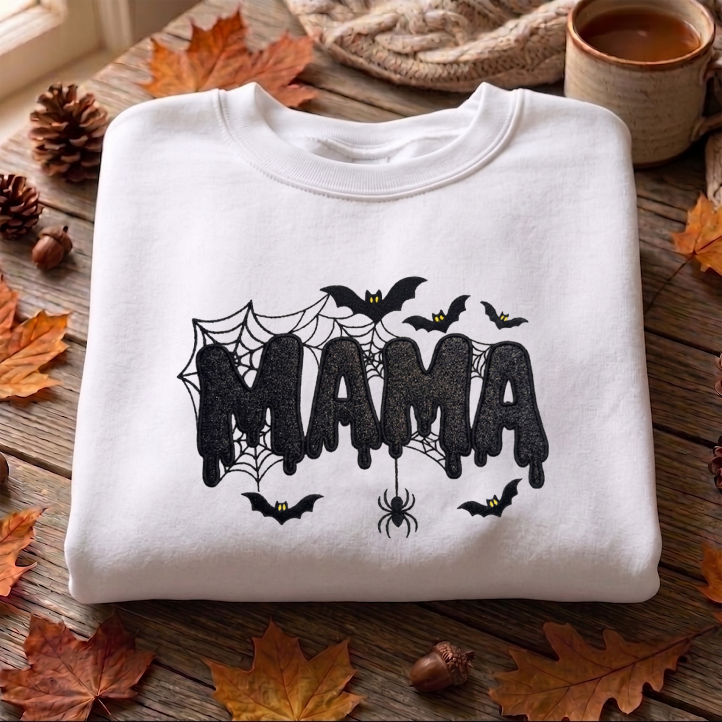 Mama Appliqeu Embroidered Sweatshirt, Bats Sweatshirt, Halloween Embroidered T Shirt, Sweatshirt For Halloween Gift.