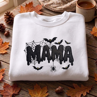 Mama Appliqeu Embroidered Sweatshirt, Bats Sweatshirt, Halloween Embroidered T Shirt, Sweatshirt For Halloween Gift.