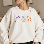 Coquette Ghost Sweatshirt Embroidered, Halloween Sweatshirts, Bow T Shirt, Sweatshirt For Her.
