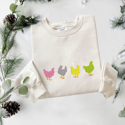 Chicken Embroidered Sweatshirt, Farm Animal Sweatshirt, Thanksgiving Embroidered T Shirt, Sweatshirt For Women Gift.
