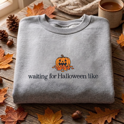 Waiting For Halloween Like Embroidered Sweatshirt, Pumpkin Sweatshirt, Halloween Embroidered T Shirt, Sweatshirt For Halloween Gift.