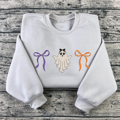 Coquette Ghost Sweatshirt Embroidered, Halloween Sweatshirts, Bow T Shirt, Sweatshirt For Her.