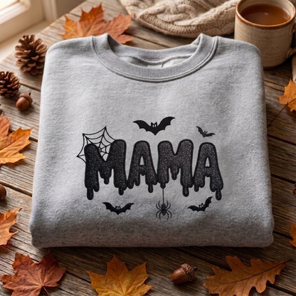 Mama Appliqeu Embroidered Sweatshirt, Bats Sweatshirt, Halloween Embroidered T Shirt, Sweatshirt For Halloween Gift.