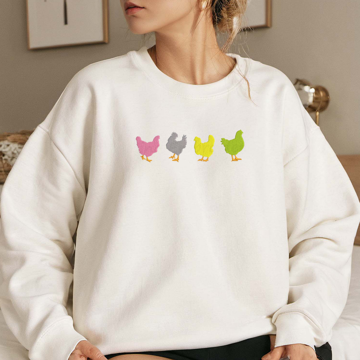 Chicken Embroidered Sweatshirt, Farm Animal Sweatshirt, Thanksgiving Embroidered T Shirt, Sweatshirt For Women Gift.