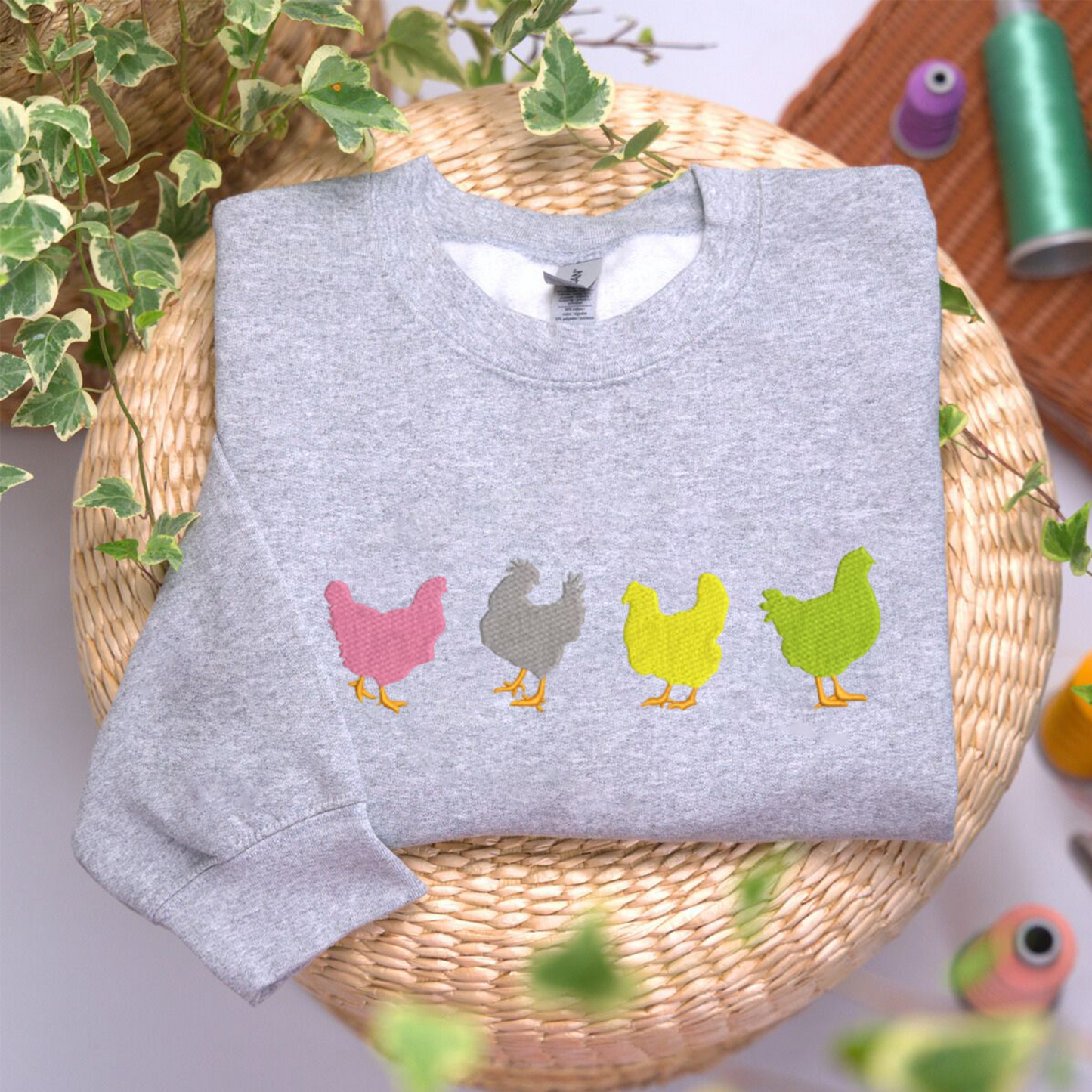 Chicken Embroidered Sweatshirt, Farm Animal Sweatshirt, Thanksgiving Embroidered T Shirt, Sweatshirt For Women Gift.