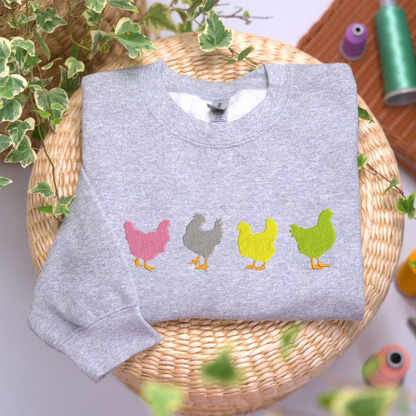Chicken Embroidered Sweatshirt, Farm Animal Sweatshirt, Thanksgiving Embroidered T Shirt, Sweatshirt For Women Gift.