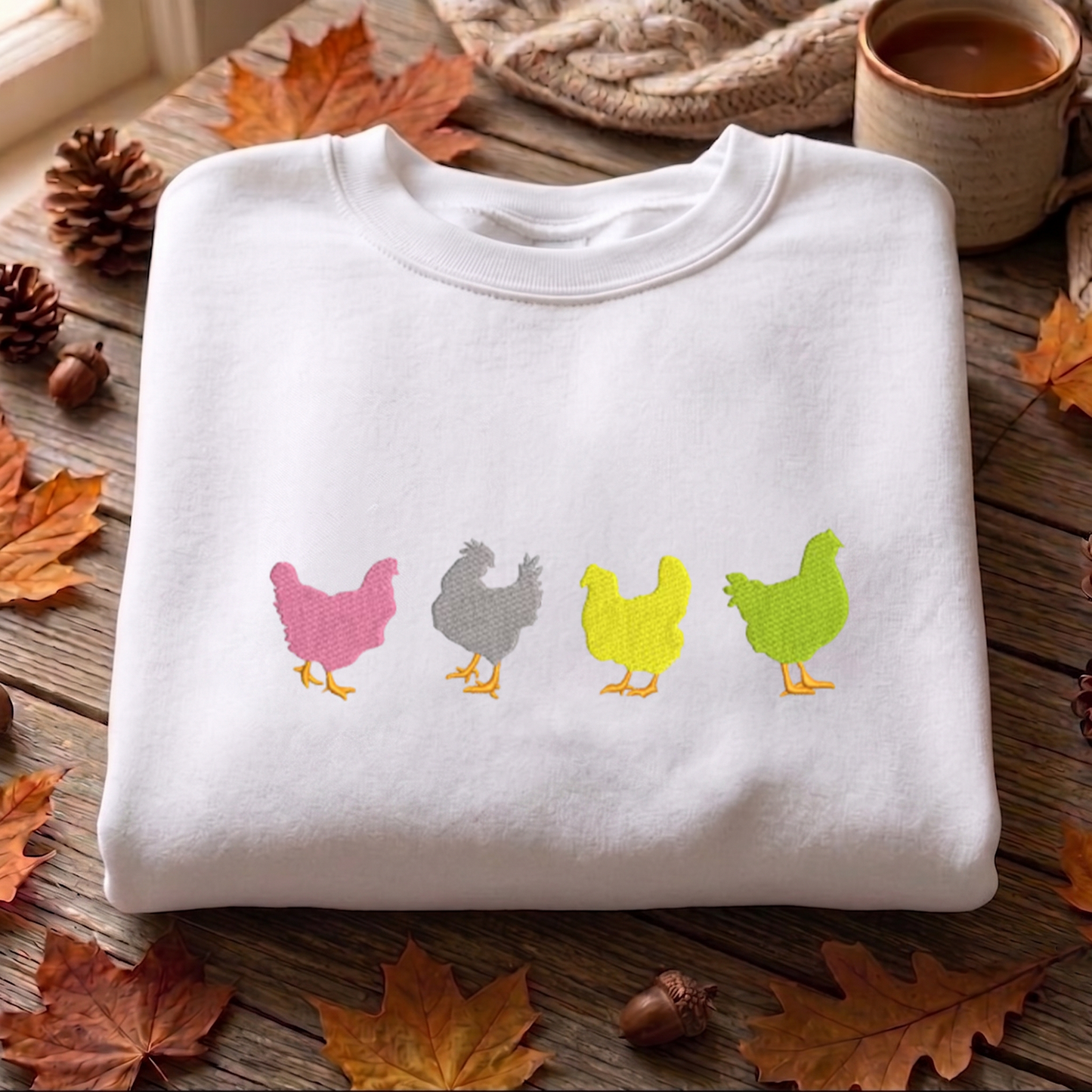 Chicken Embroidered Sweatshirt, Farm Animal Sweatshirt, Thanksgiving Embroidered T Shirt, Sweatshirt For Women Gift.