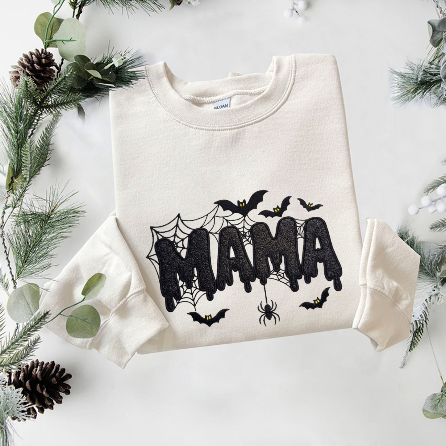 Mama Appliqeu Embroidered Sweatshirt, Bats Sweatshirt, Halloween Embroidered T Shirt, Sweatshirt For Halloween Gift.