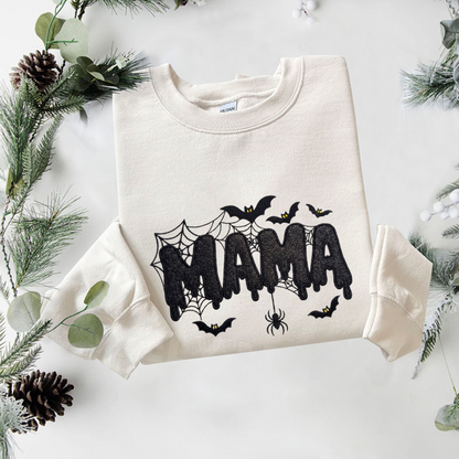 Mama Appliqeu Embroidered Sweatshirt, Bats Sweatshirt, Halloween Embroidered T Shirt, Sweatshirt For Halloween Gift.