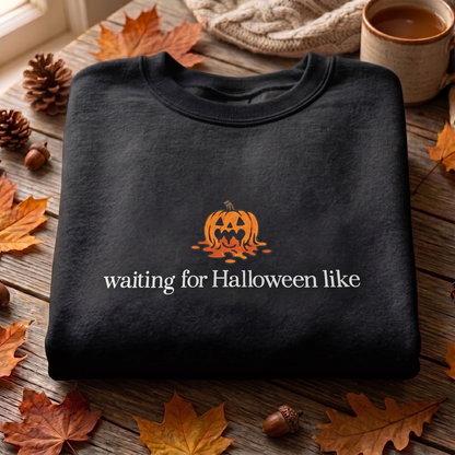 Waiting For Halloween Like Embroidered Sweatshirt, Pumpkin Sweatshirt, Halloween Embroidered T Shirt, Sweatshirt For Halloween Gift.