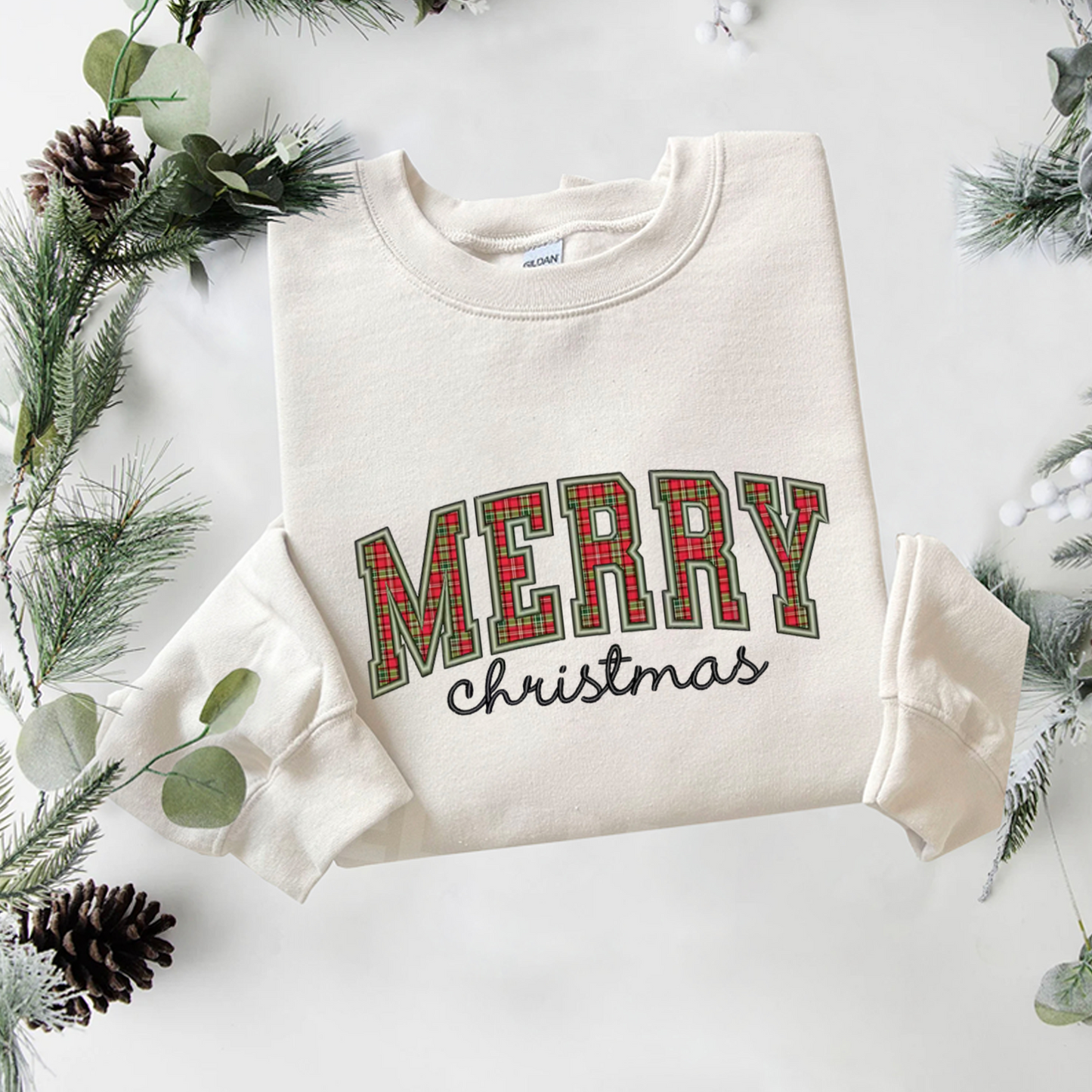 Merry Christmas Embroidered Sweatshirt, Christmas Sweatshirt, Winter Embroidered T Shirt, Sweatshirt For Christmas Gift.