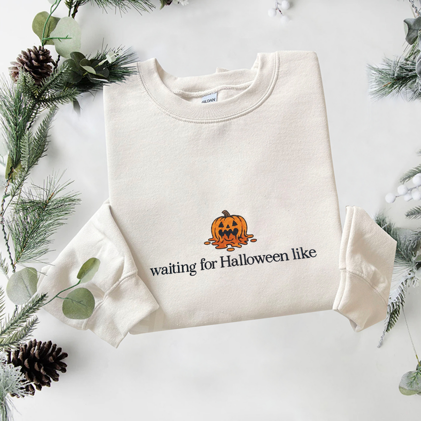 Waiting For Halloween Like Embroidered Sweatshirt, Pumpkin Sweatshirt, Halloween Embroidered T Shirt, Sweatshirt For Halloween Gift.