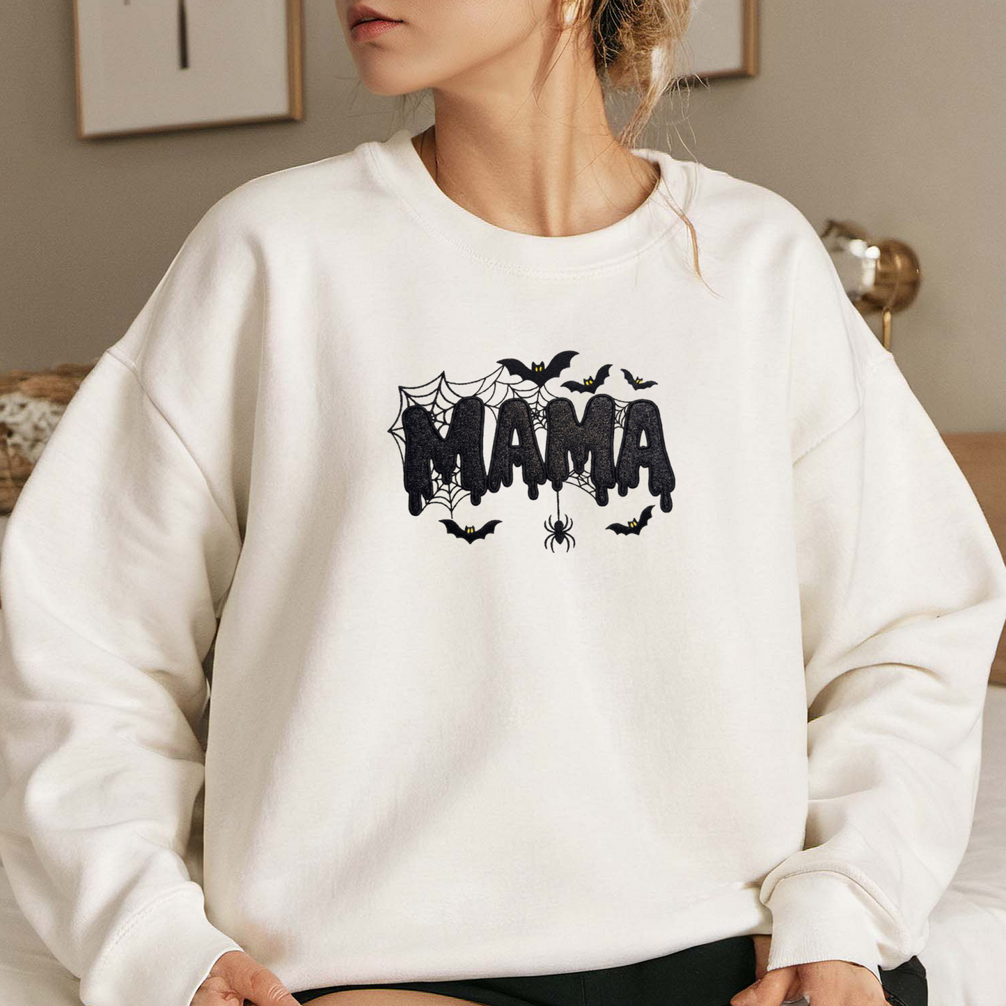 Mama Appliqeu Embroidered Sweatshirt, Bats Sweatshirt, Halloween Embroidered T Shirt, Sweatshirt For Halloween Gift.