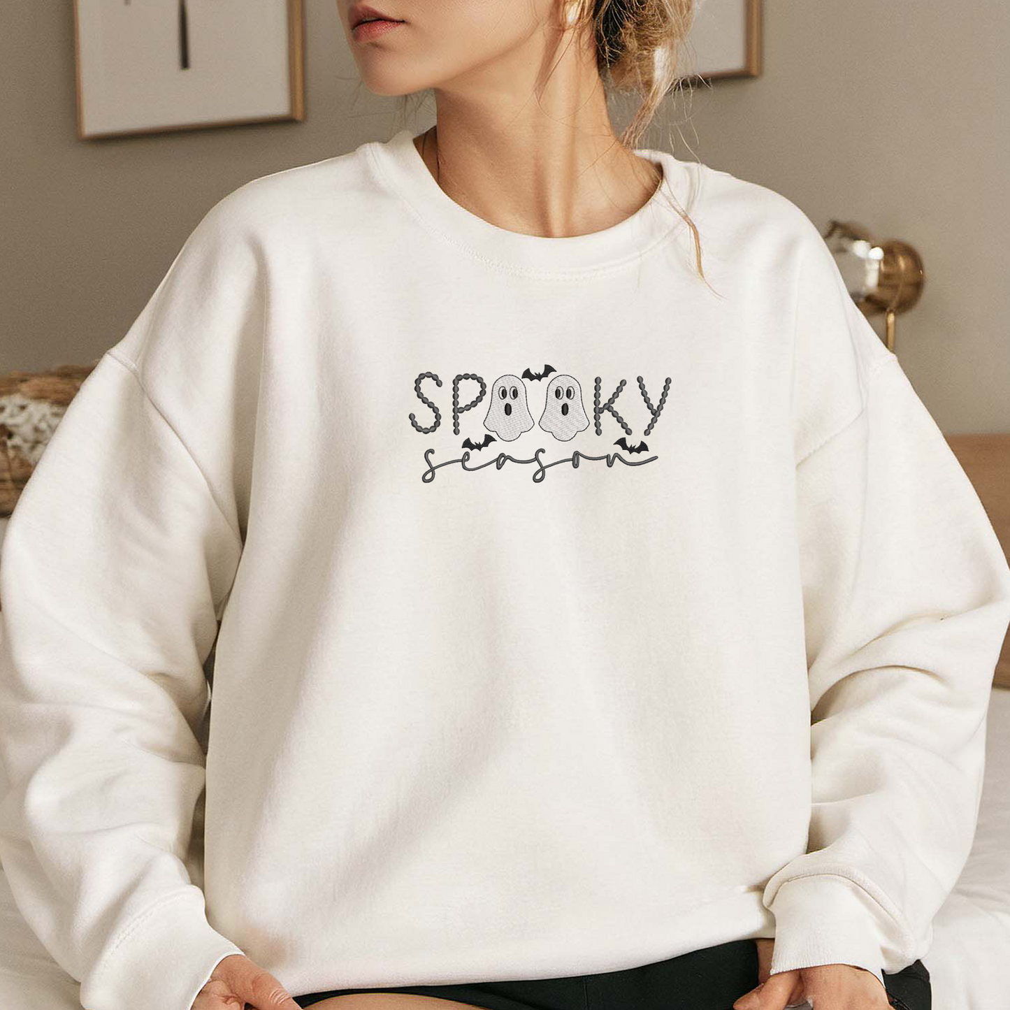 Spooky Season Ghost Sweatshirt Embroidered, Halloween Sweatshirts, Fall Embroidered T Shirt, Sweatshirt For Her.