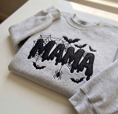 Mama Appliqeu Embroidered Sweatshirt, Bats Sweatshirt, Halloween Embroidered T Shirt, Sweatshirt For Halloween Gift.