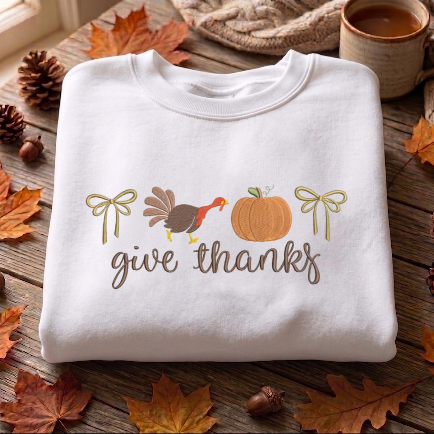 Give Thanks Embroidered Sweatshirt, Thanksgiving Sweatshirt, Autumn Embroidered T Shirt, Sweatshirt For Thanksgiving Gift.