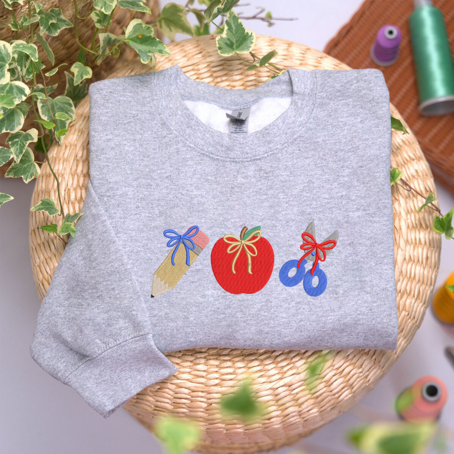 Back To School Embroidered Sweatshirt, Pencil Sweatshirt, Apple Embroidered T Shirt, Sweatshirt For Students Gift.