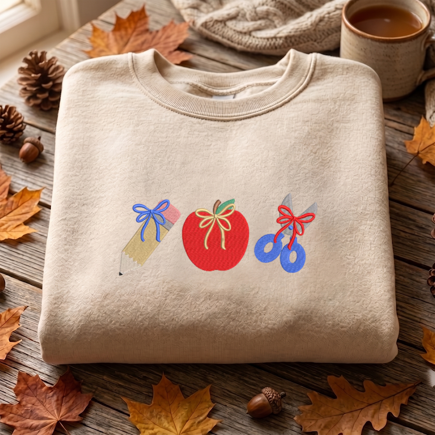 Back To School Embroidered Sweatshirt, Pencil Sweatshirt, Apple Embroidered T Shirt, Sweatshirt For Students Gift.