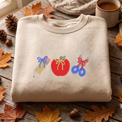 Back To School Embroidered Sweatshirt, Pencil Sweatshirt, Apple Embroidered T Shirt, Sweatshirt For Students Gift.