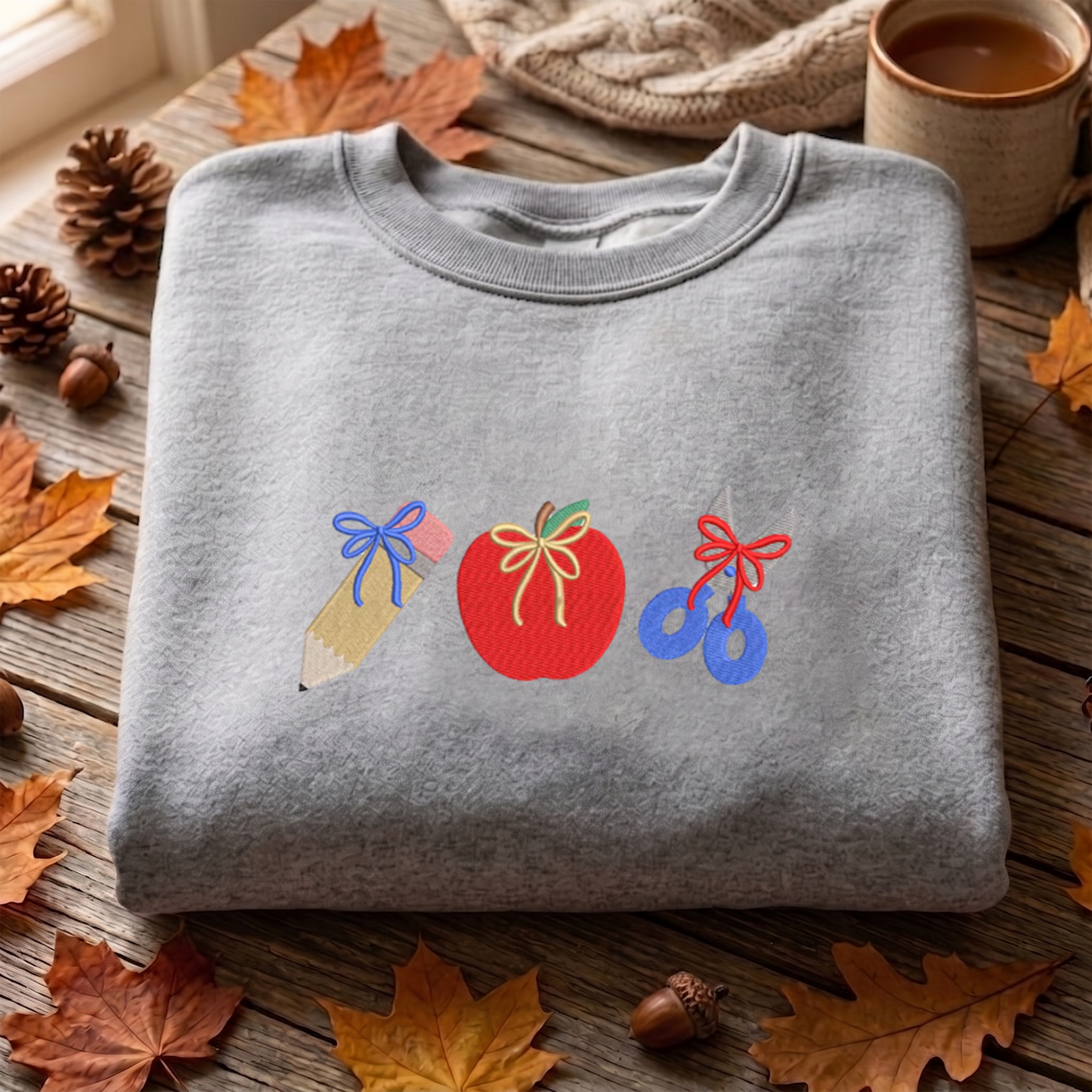 Back To School Embroidered Sweatshirt, Pencil Sweatshirt, Apple Embroidered T Shirt, Sweatshirt For Students Gift.