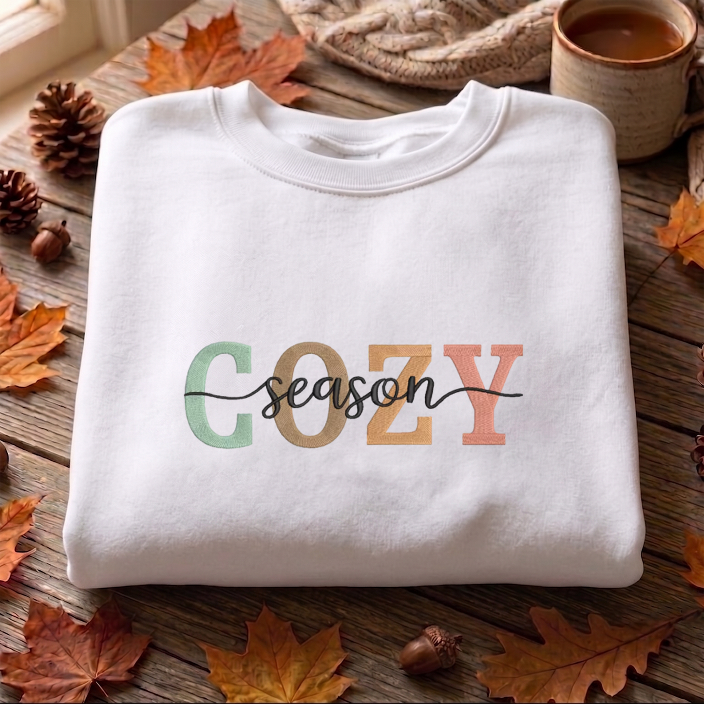 Cozy Season Embroidered Sweatshirt, Autumn Sweatshirt, Fall Embroidered T Shirt, Sweatshirt For Autumn Gift.
