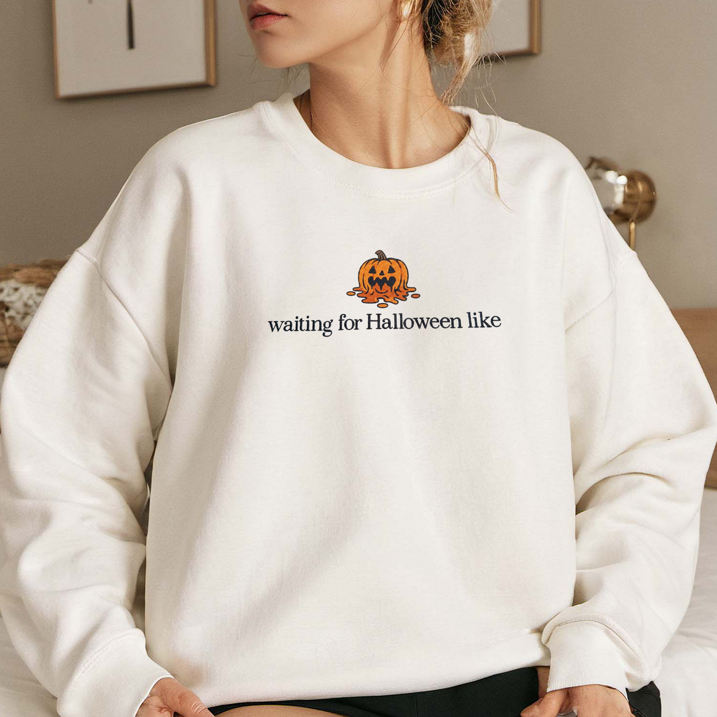 Waiting For Halloween Like Embroidered Sweatshirt, Pumpkin Sweatshirt, Halloween Embroidered T Shirt, Sweatshirt For Halloween Gift.