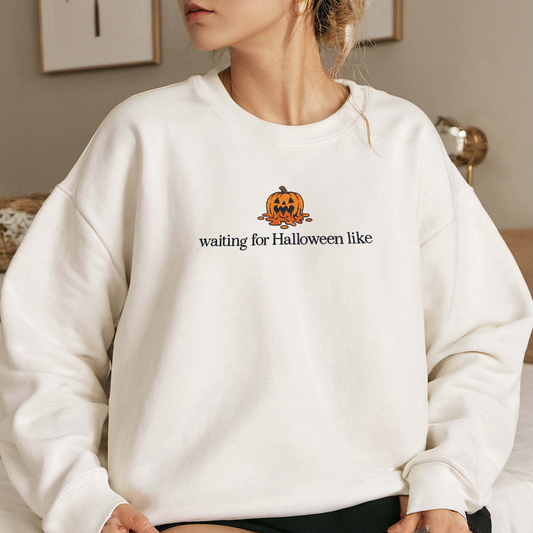 Waiting For Halloween Like Embroidered Sweatshirt, Pumpkin Sweatshirt, Halloween Embroidered T Shirt, Sweatshirt For Halloween Gift.