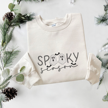 Spooky Season Ghost Sweatshirt Embroidered, Halloween Sweatshirts, Fall Embroidered T Shirt, Sweatshirt For Her.