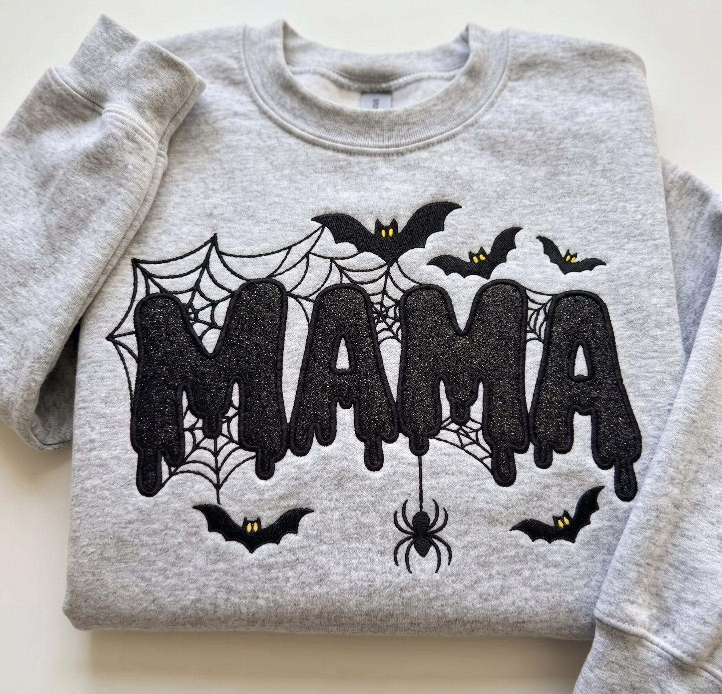 Mama Appliqeu Embroidered Sweatshirt, Bats Sweatshirt, Halloween Embroidered T Shirt, Sweatshirt For Halloween Gift.