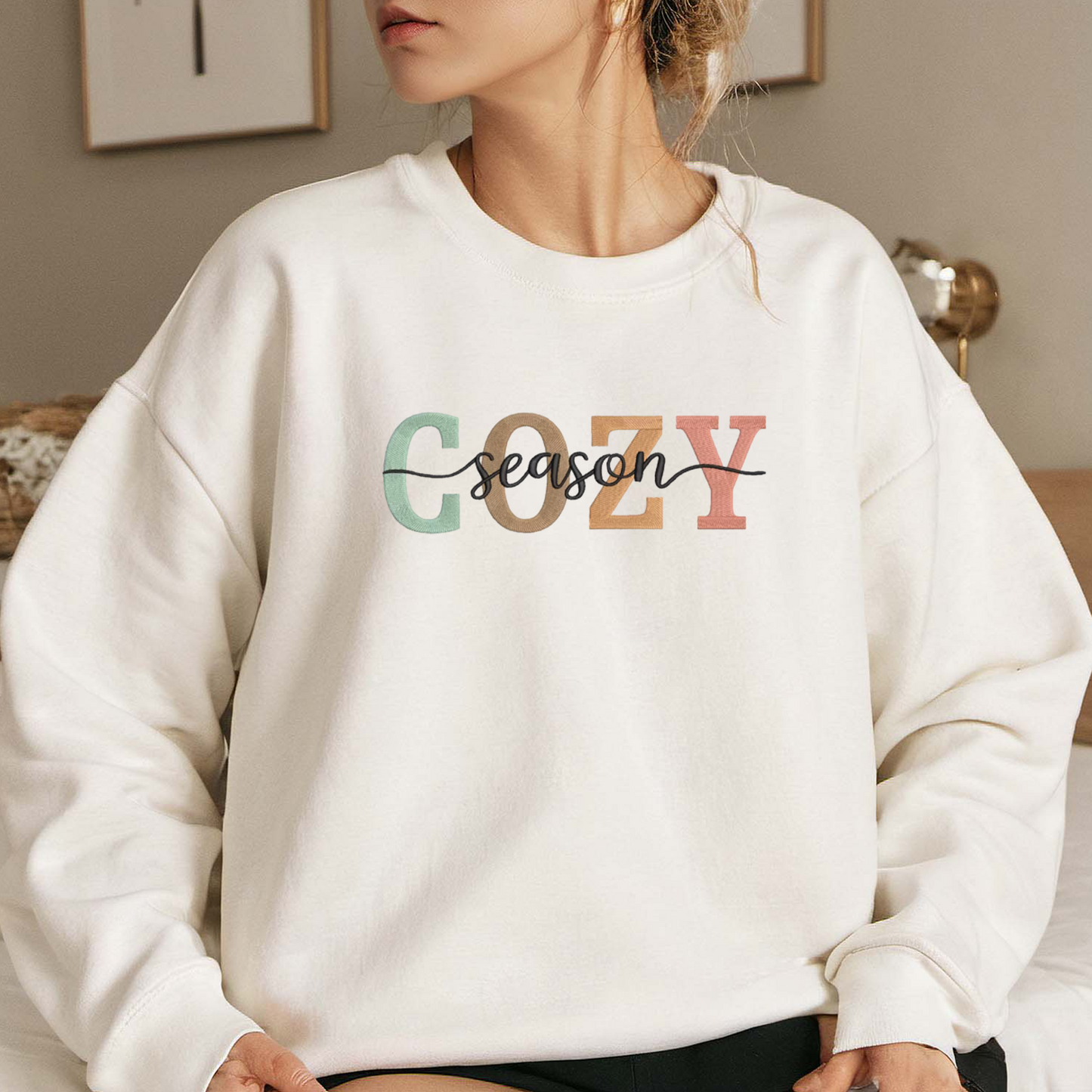 Cozy Season Embroidered Sweatshirt, Autumn Sweatshirt, Fall Embroidered T Shirt, Sweatshirt For Autumn Gift.
