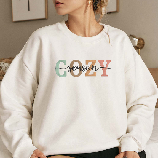 Cozy Season Embroidered Sweatshirt, Autumn Sweatshirt, Fall Embroidered T Shirt, Sweatshirt For Autumn Gift.