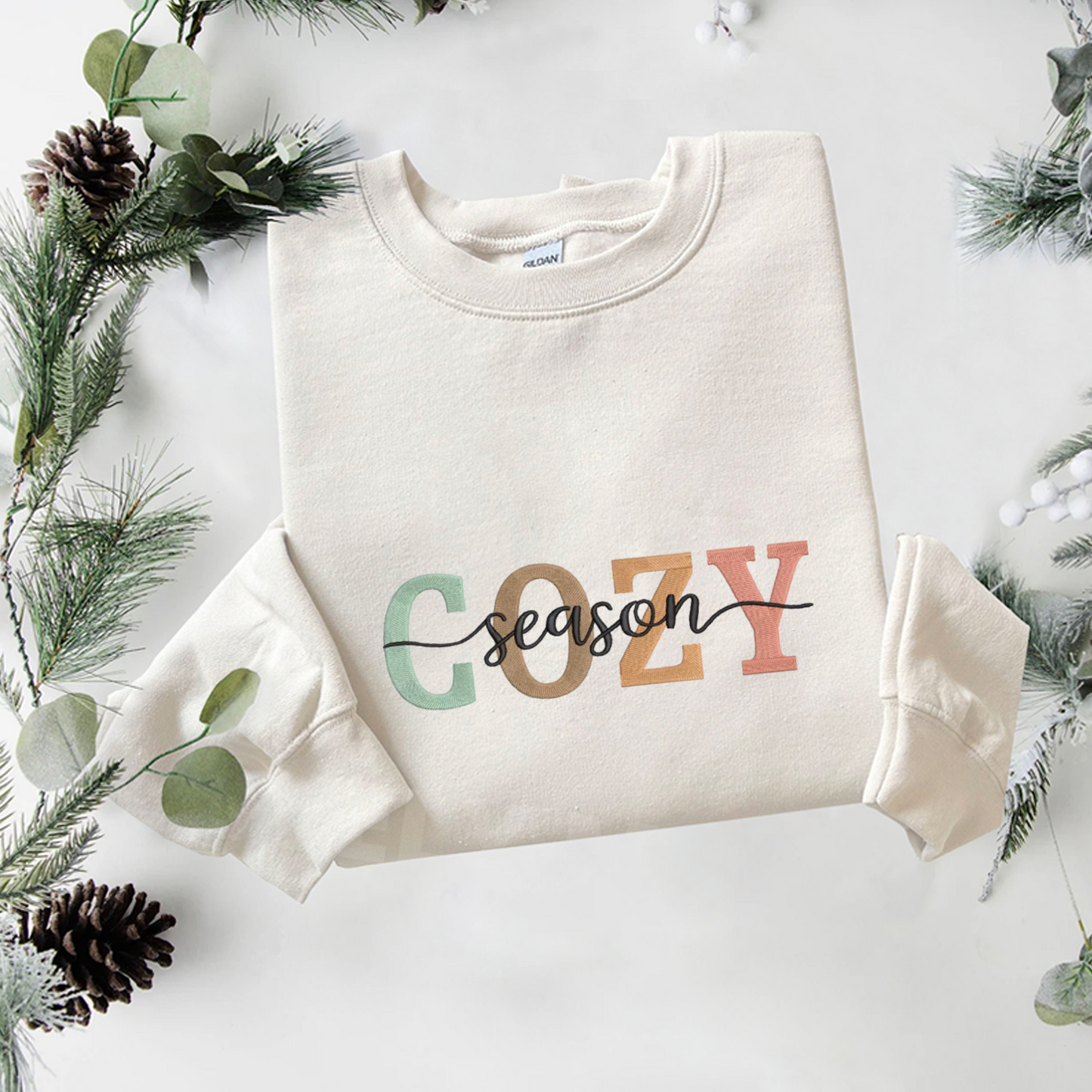 Cozy Season Embroidered Sweatshirt, Autumn Sweatshirt, Fall Embroidered T Shirt, Sweatshirt For Autumn Gift.