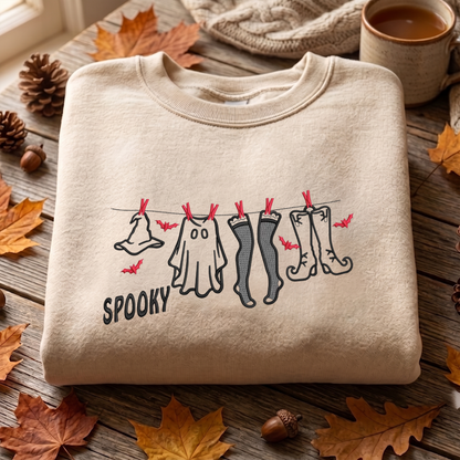 Halloween Clothes Embroidered Sweatshirt, Ghost And Bats Sweatshirt, Halloween Embroidered T Shirt, Sweatshirt For Halloween Gift.
